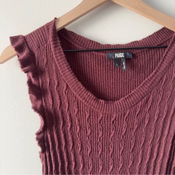 PAIGE Chocolate Wine Sleeveless knit Maxi Dress slit side waist tie bow L - Picture 3 of 12